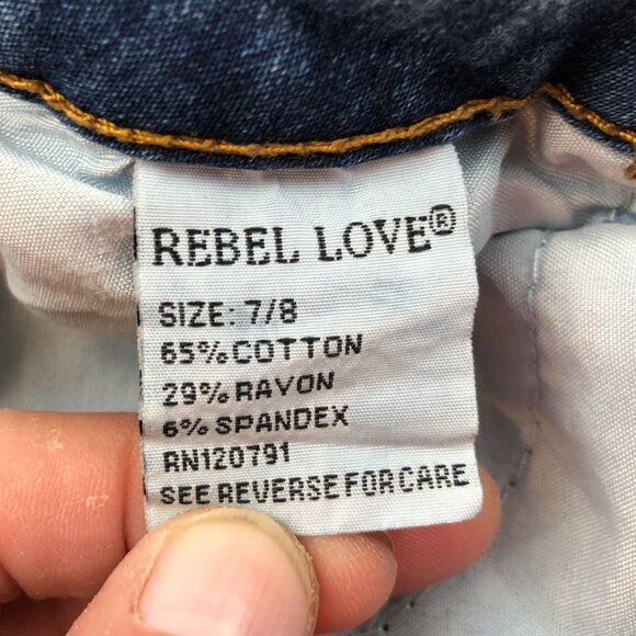 Rebel Love Womens Jeans Size 7/8 Skinny Distressed Blue Denim Applique Y2K Casua - Picture 12 of 16